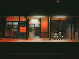 Kei und Koishi auf dem Uminokuchi-Bahnhof